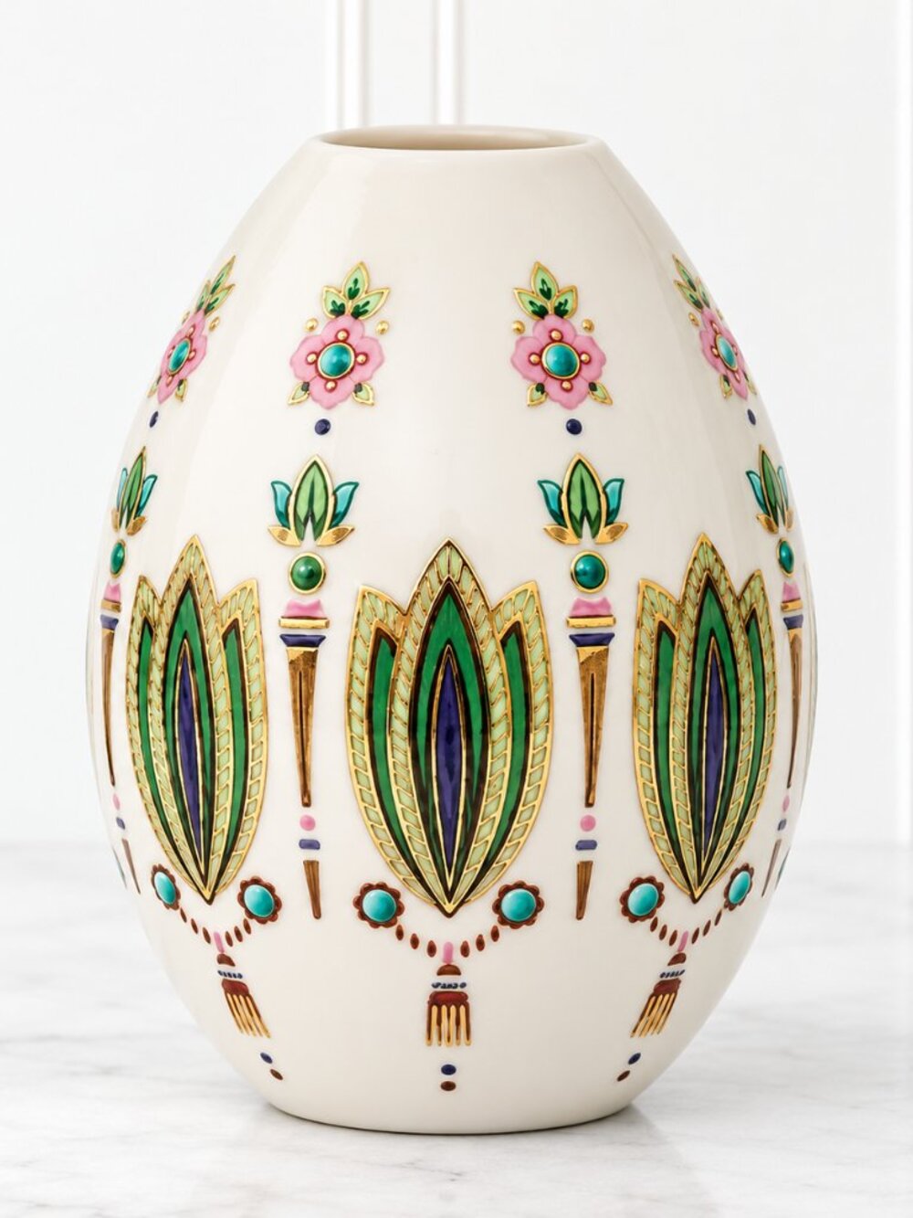 Lenox China Treasures Egg 1994 Vintage Jeweled Porcelain Green Gold Incomplete